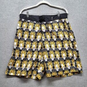 VINTAGE No Fear Men Shorts 32 Black Swimwear Skull Flames Board Shorts Y2K